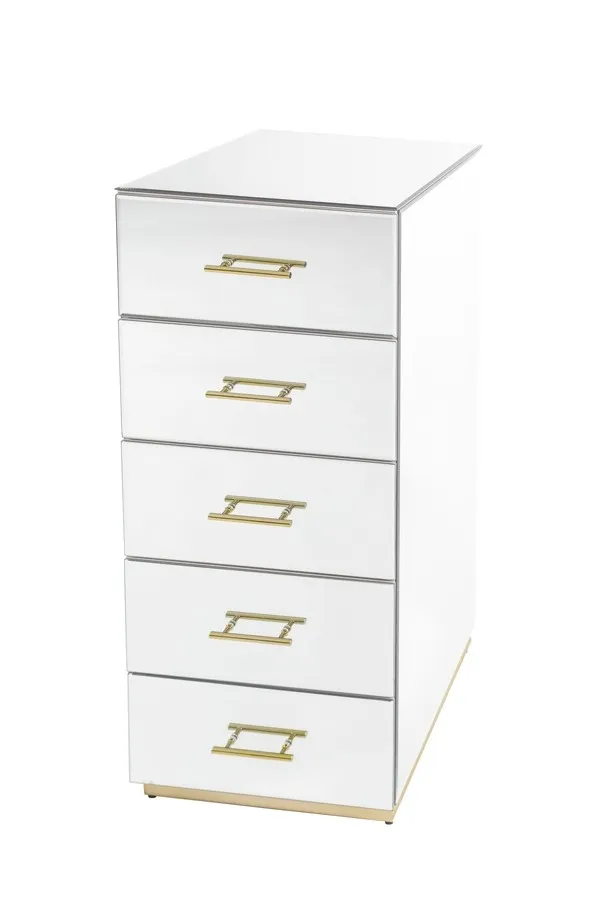 Harper Mirrored Tallboy – Champagne Gold Details