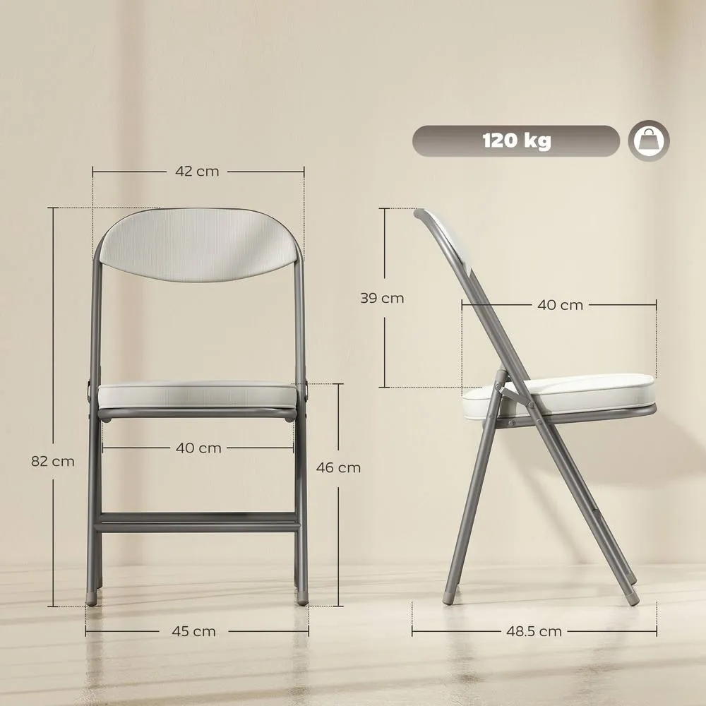 HOMCOM Folding Chairs Set of 4 with Cushioned Seat, Steel Frame in Off-White 3