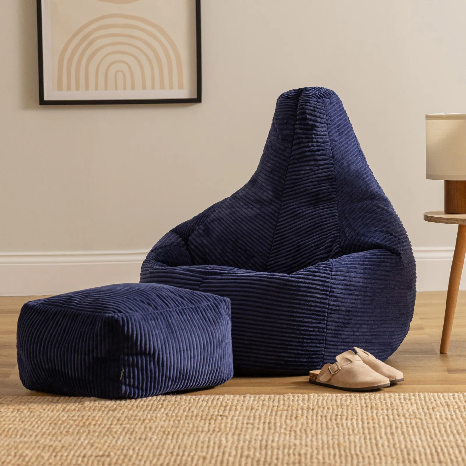 icon Gaming Bean Bag Recliner & Footstool, Corduroy in Navy