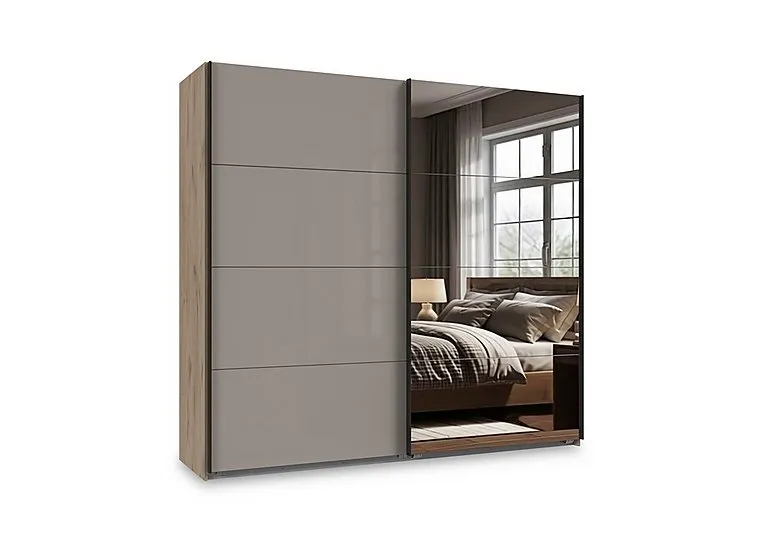 Antoni 180cm 2 Door Nordic Oak Sliding Wardrobe with 1 Glass and 1 Mirror Door