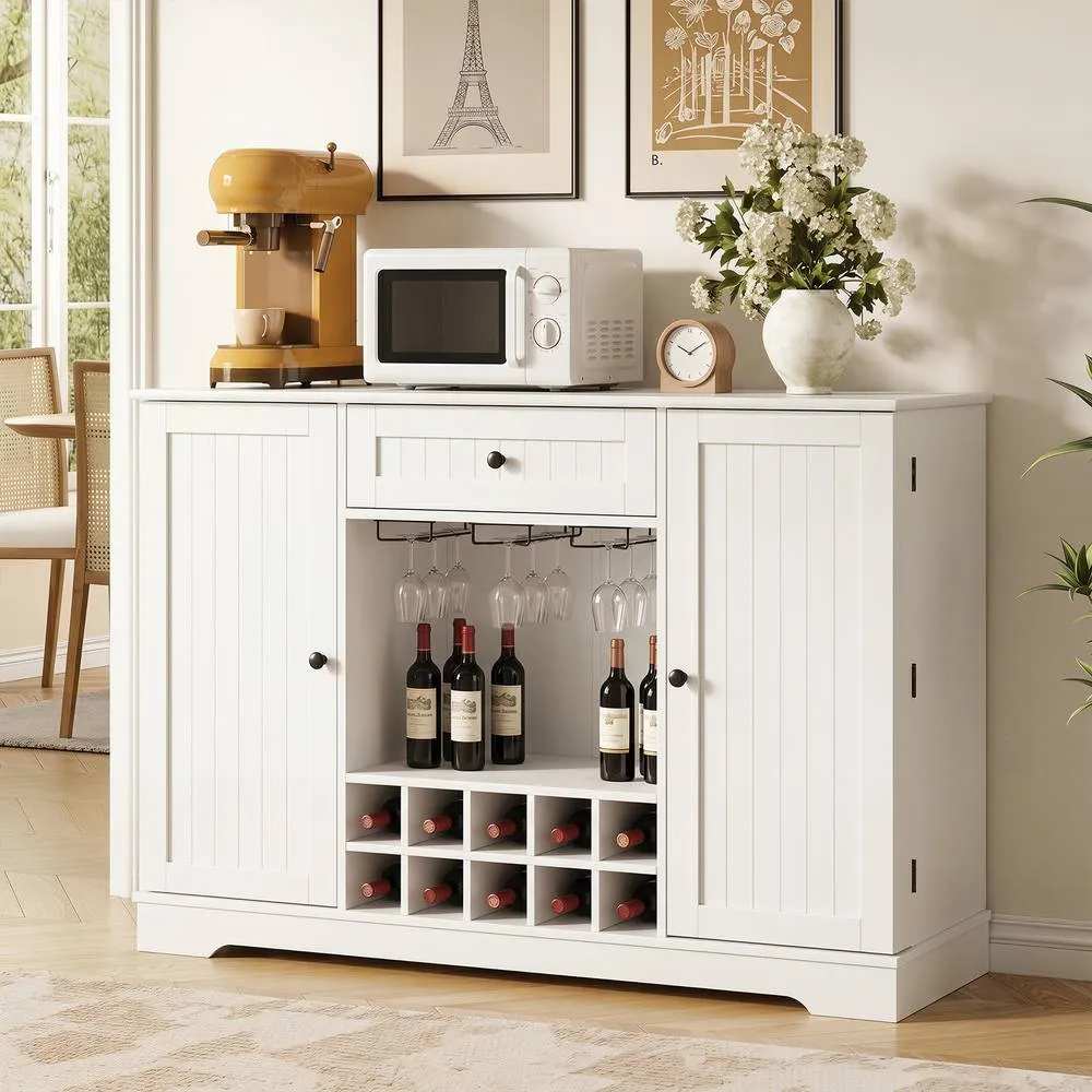 Costway 120 CM Kitchen Storage Cabinet with Door Shelves in White 5