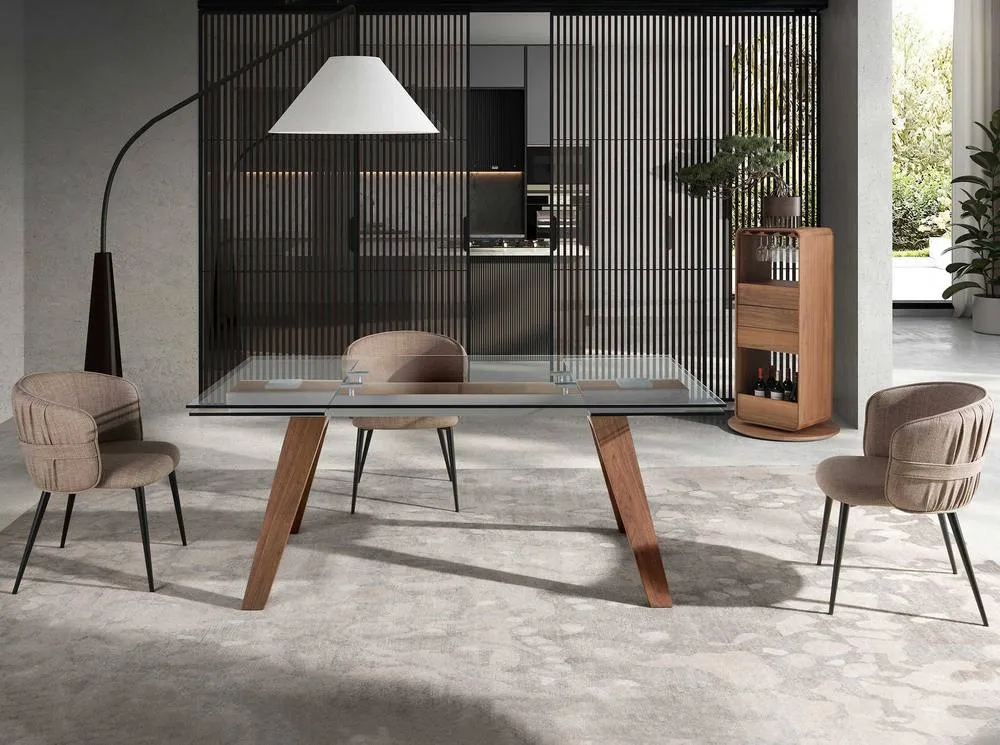 Angel Cerda Dining Chair, Brown Fabric, Matte Black Steel Legs in Light Tan 4
