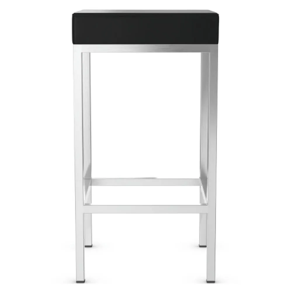 netfurniture Fernowy Brushed Satin Kitchen Bar Stool Black Faux Leather Padded Seat 4