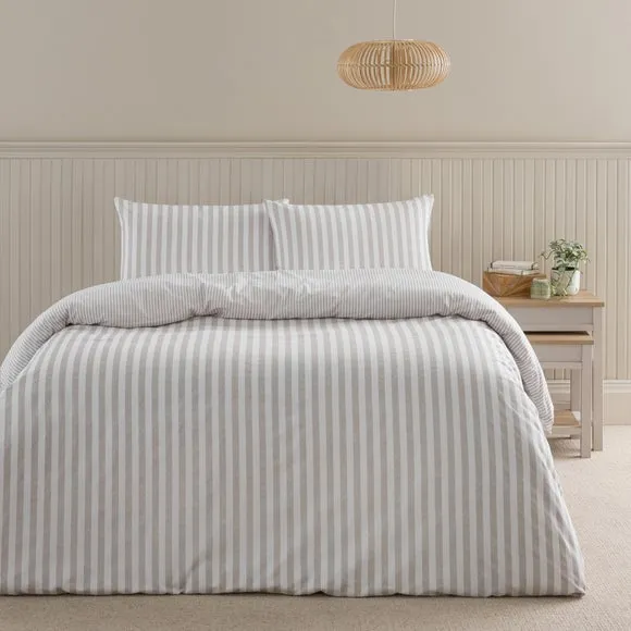 Durham Textured Stripe 100% Cotton Duvet Cover & Pillowcase Set 1