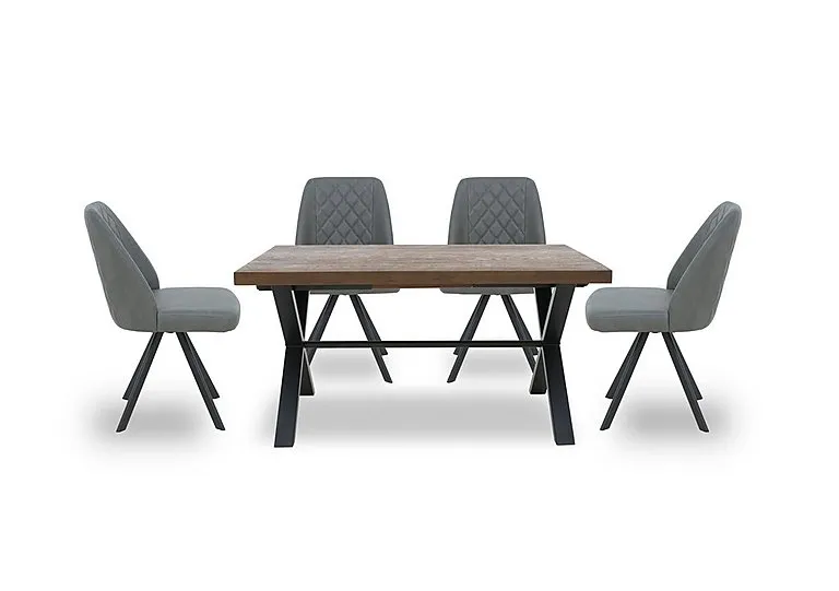 Jupiter Dining Table with X Shaped Legs and 4 Swivel Chairs - 150-cm - Grey