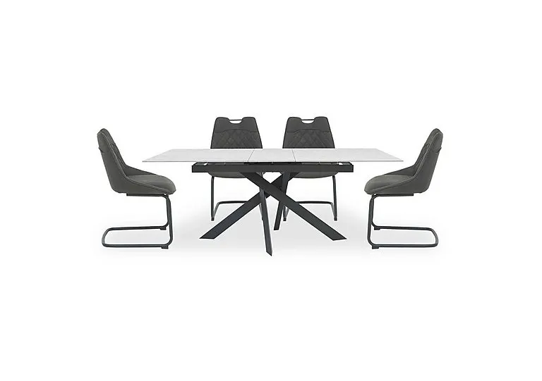 Warrior Crystal White Extending Dining Table with 4 Cantilever Chairs - White