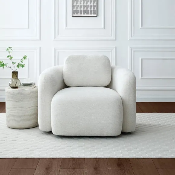 Max Natural Soft Chenille Curved Swivel Accent Chair 2
