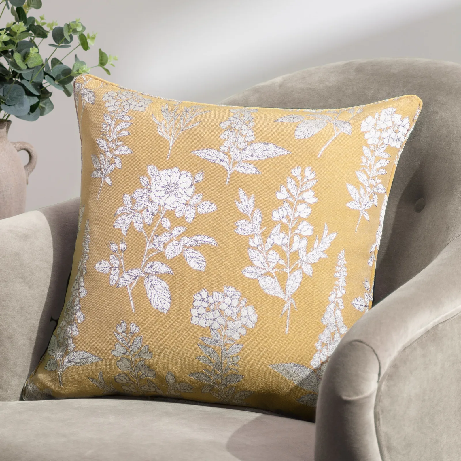 Wylder Nature Sophia Botanical Embroidered Cushion in Gold