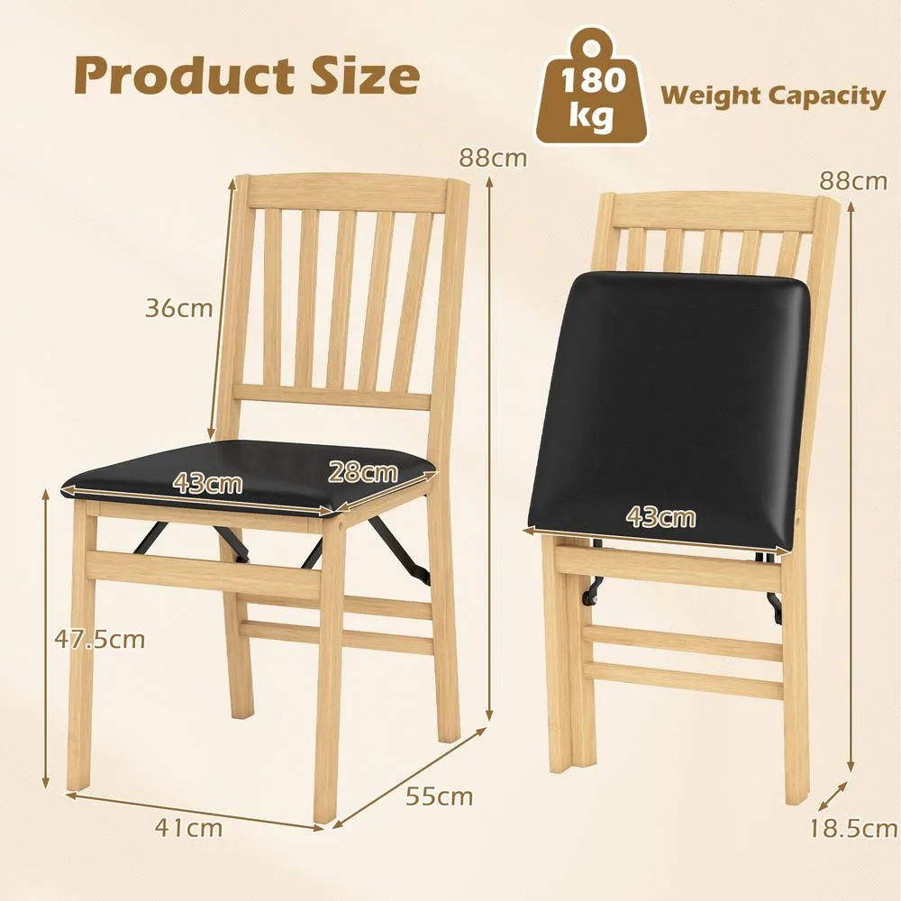Costway Dining Chair Set of 2 Kitchen Folding Armless Chairs w/ Padded Seat in Black 3