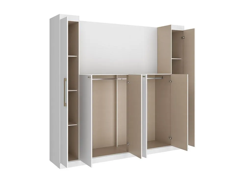 Vente-unique Bed Bridge - 6 Doors - With Wardrobes & Storage - L216, 5 Cm - White 6
