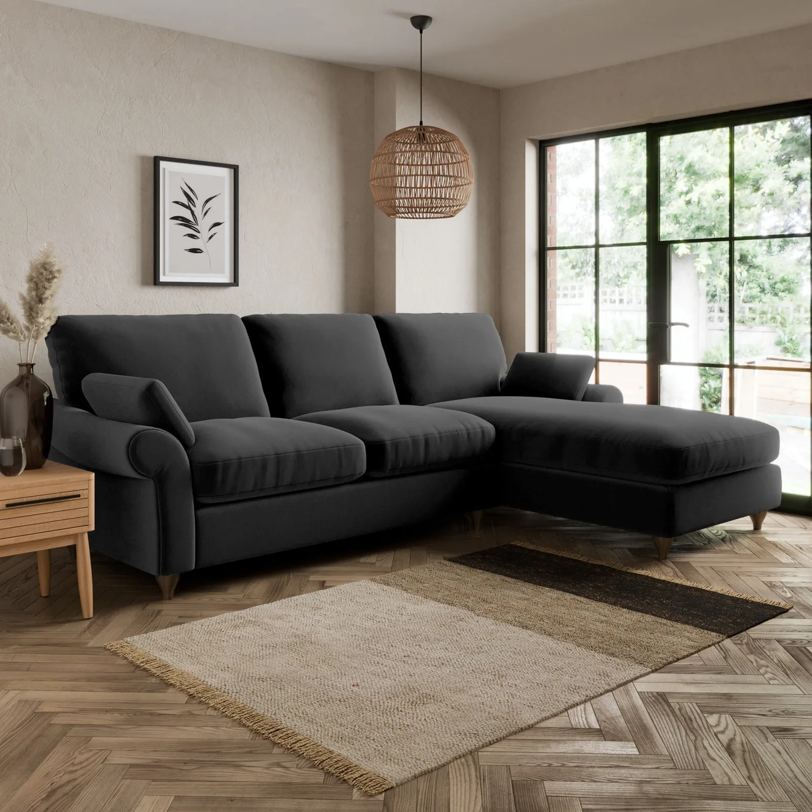 Salisbury Luxury Velvet Right Hand Corner Sofa Black