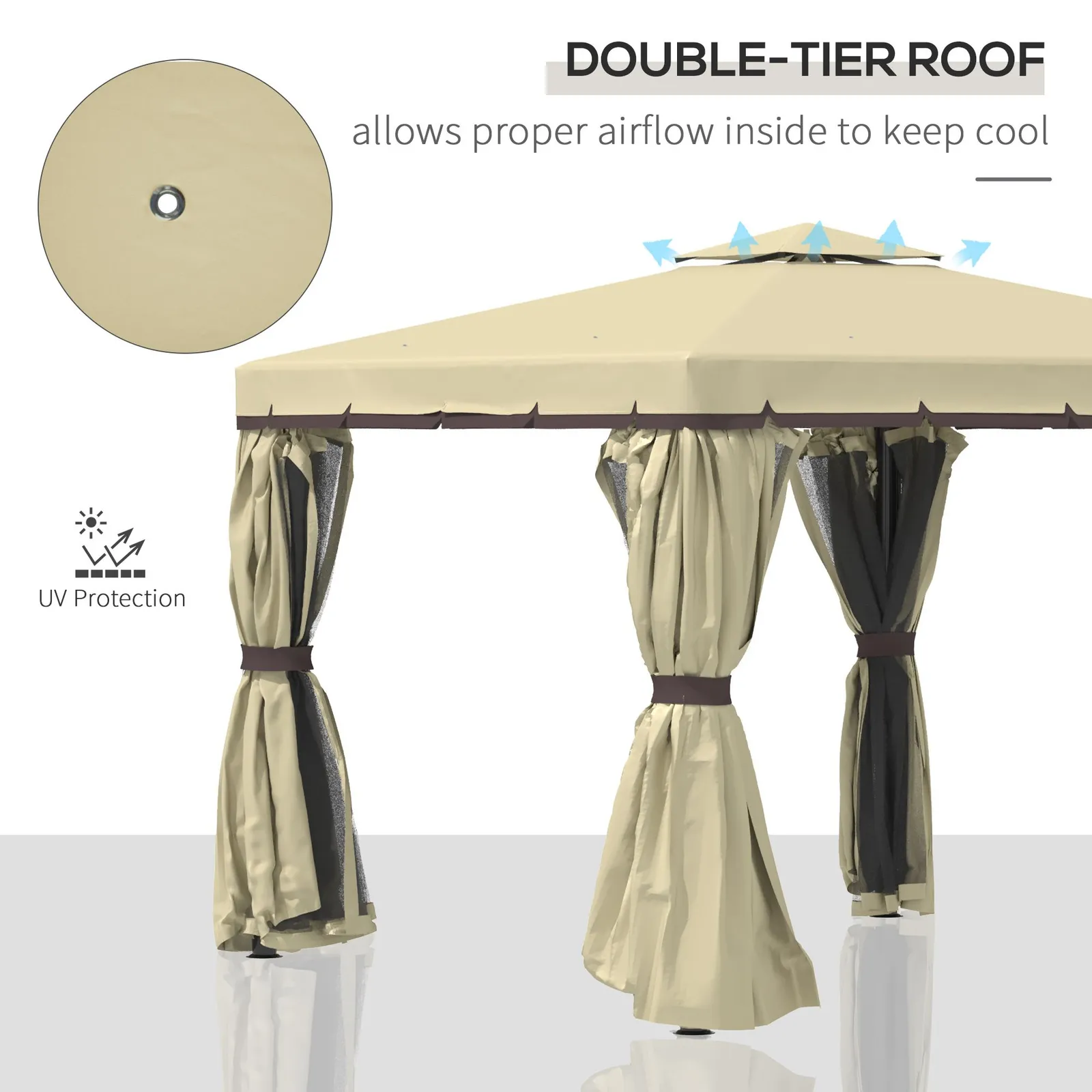 OUTSUNNY 3 x 3(m) Patio Gazebo Garden Shelter w/ Mosquito Netting in Beige 4