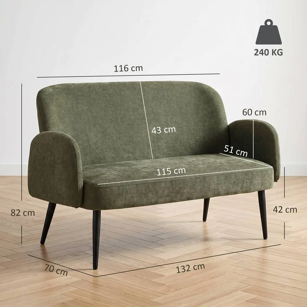 HOMCOM 2 Seater Sofa, Velvet Small Sofa Loveseat with Wide Seat, Green 3