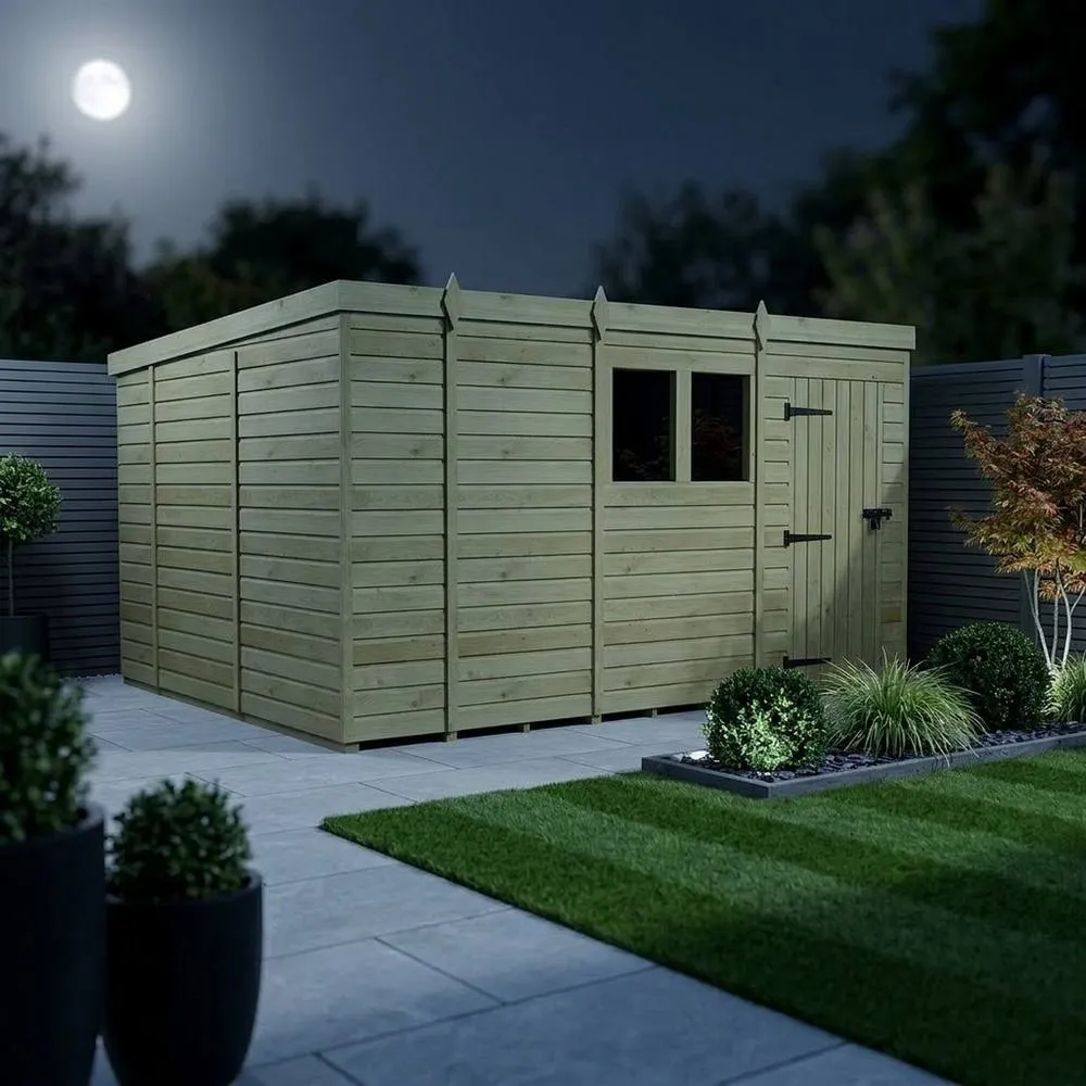 Buttercup Farm 13ft x 10ft Pent Garden Shed Single Door With Windows - Timber in Brown 3