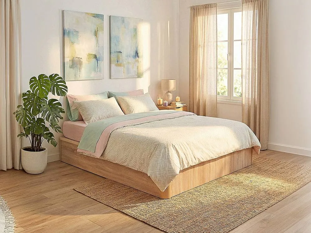 Vente-unique Ottoman Bed Base 140 X 190 Cm With Solid Wood - Light Natural - TALISO in Light Oak