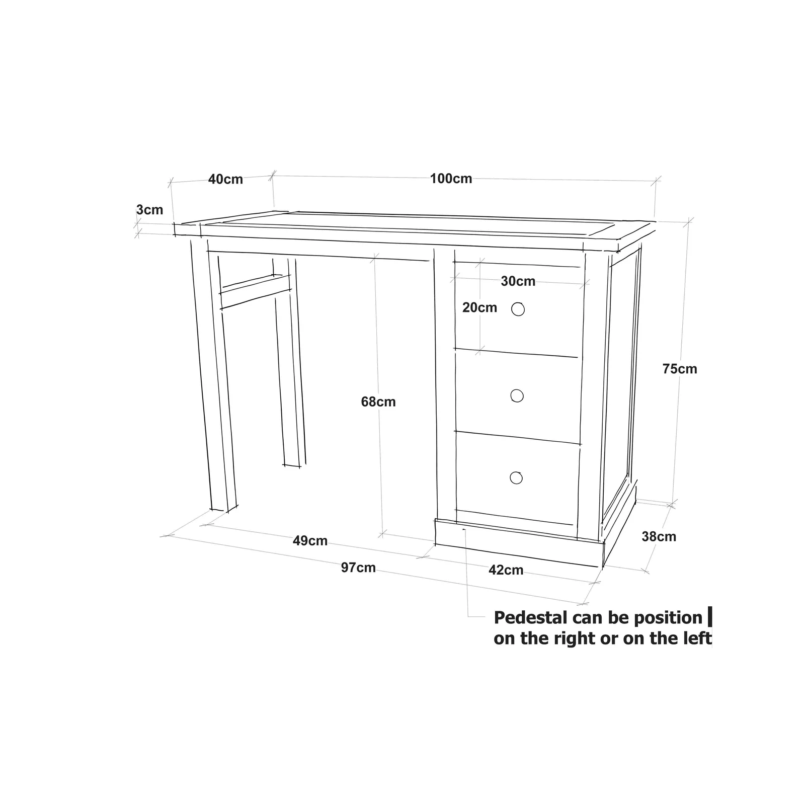 Cabinet Bits Castelli 3 Drawer Dressing Table Set Wood Knob in Off-White 6