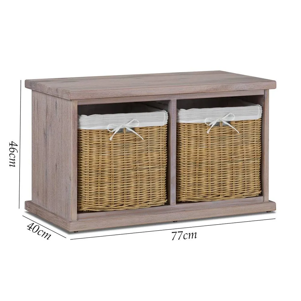 Statement Furniture Tetbury 2 Natural Wicker Basket Hallway Bench in Acacia Wood in Brown 3