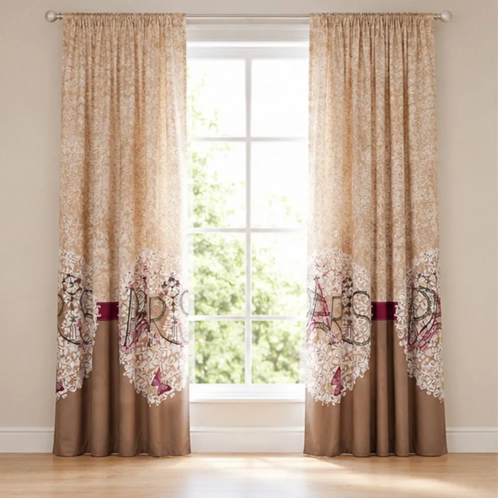 Smart Living Oooh La La Curtains Pair with Tie Backs - Eiffel Tower Print in Natural