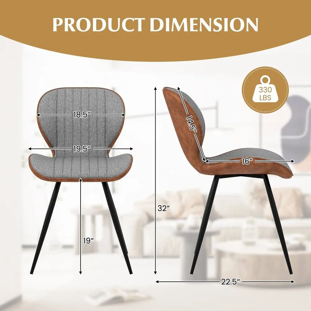 Costway 2Pcs Armless Dining Chair Accent Chairs Upholstered Leisure Chair in Grey 2