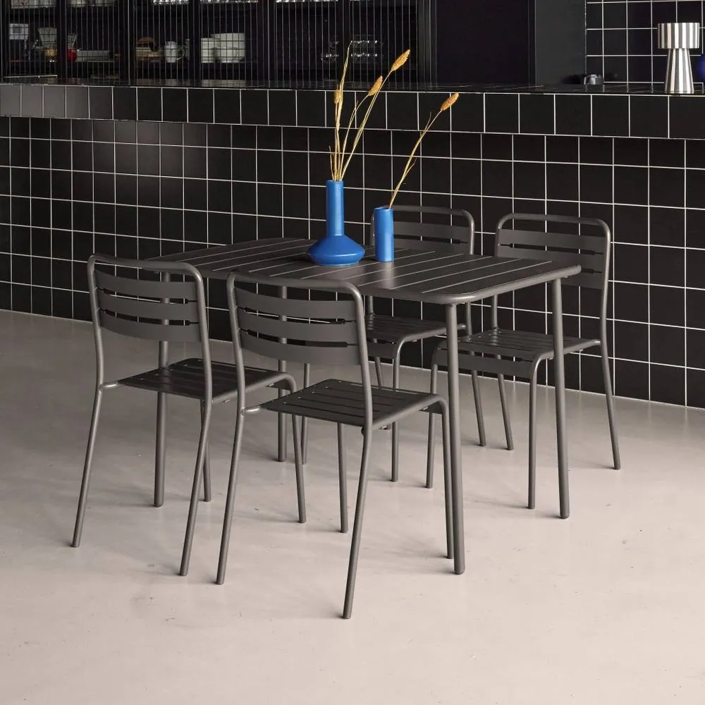sweeek 4-seater Rectangular Steel Garden Table Set With Chairs in Dark Grey 4