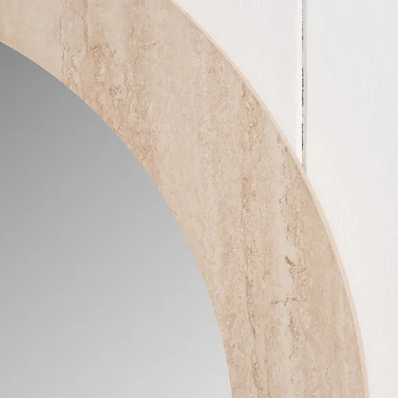 Travertine Effect Veneer Round Wall Mirror 2