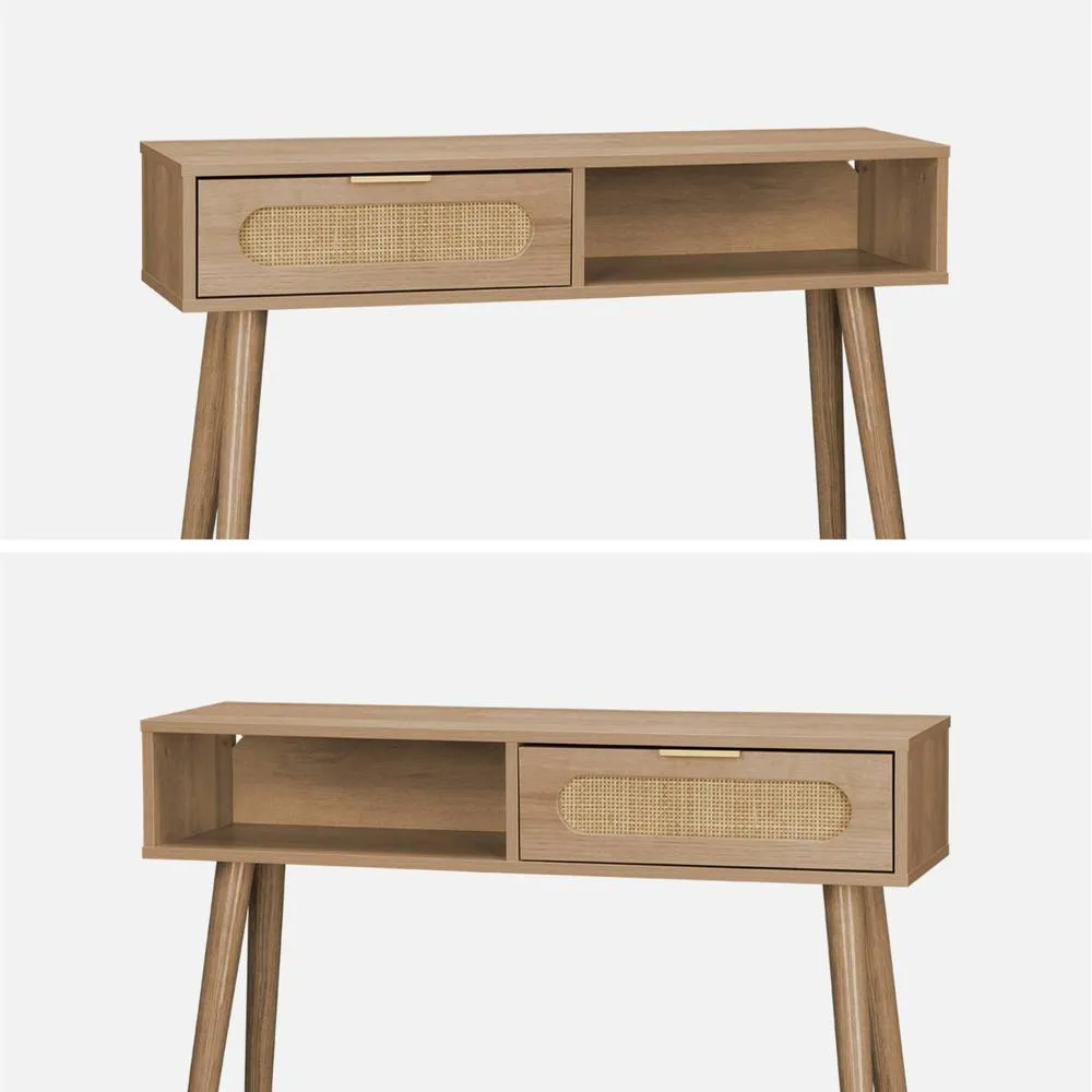 sweeek 100cm wood & cane rattan console table in Beige 6