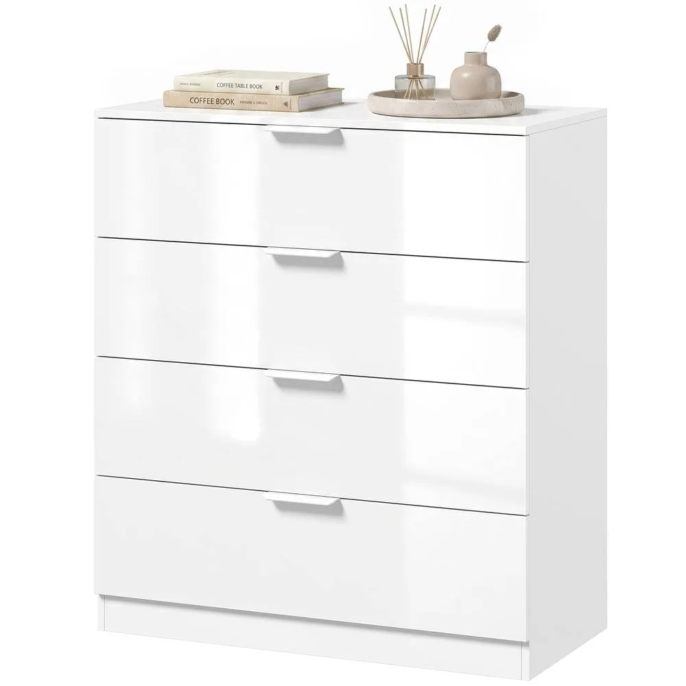HOMCOM High Gloss 4-Drawer Chest of Drawers with Smooth Runners, White