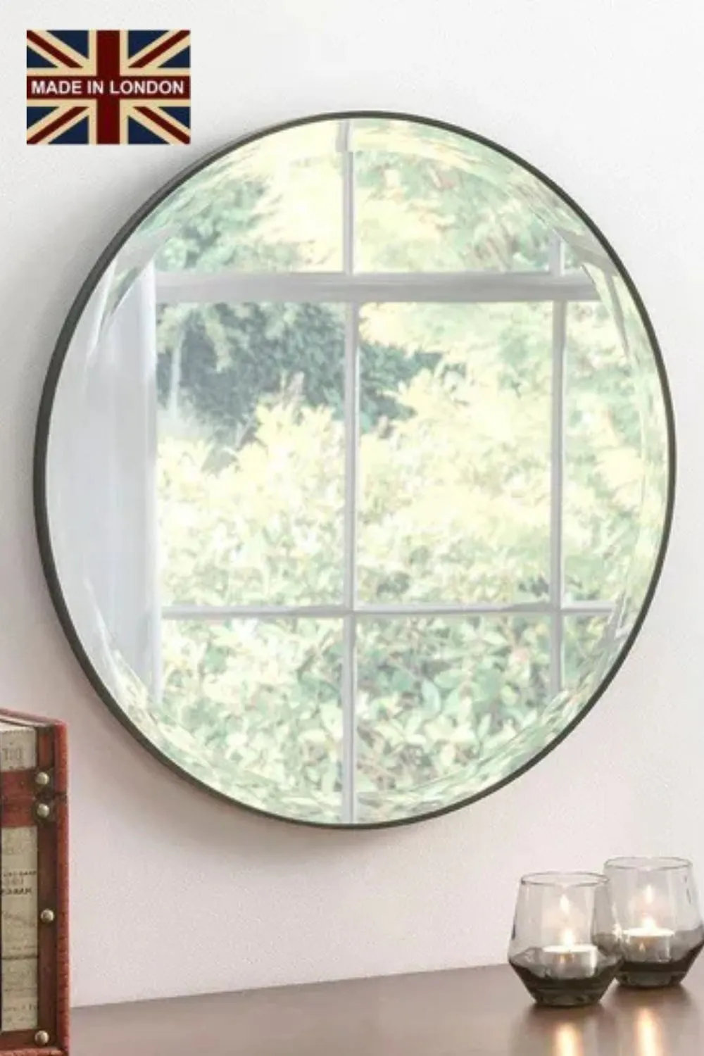 Yearn Mirrors Minimal round Bevelled Mirror Black 46cm