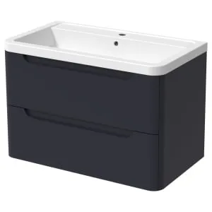 Wickes Malmo Indigo Blue Wall Hung J Pull Vanity Unit & Basin - 800mm