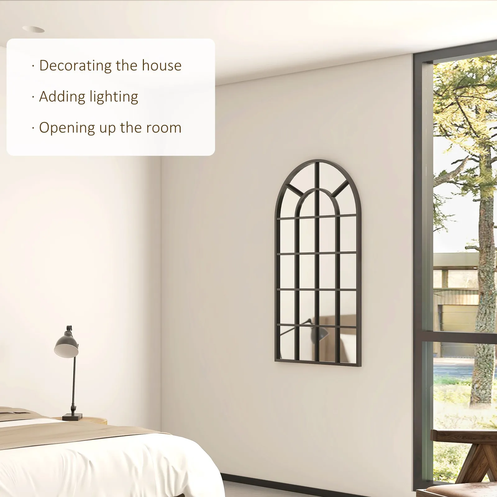 HOMCOM 110 x 62 cm Arch Window Wall Mirror for Living Room Bedroom Hallway in Black 4