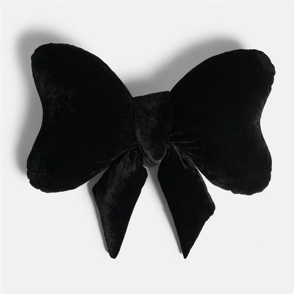 Kelvenix black Bow Shaped Cushion Velvet Decorative Filled