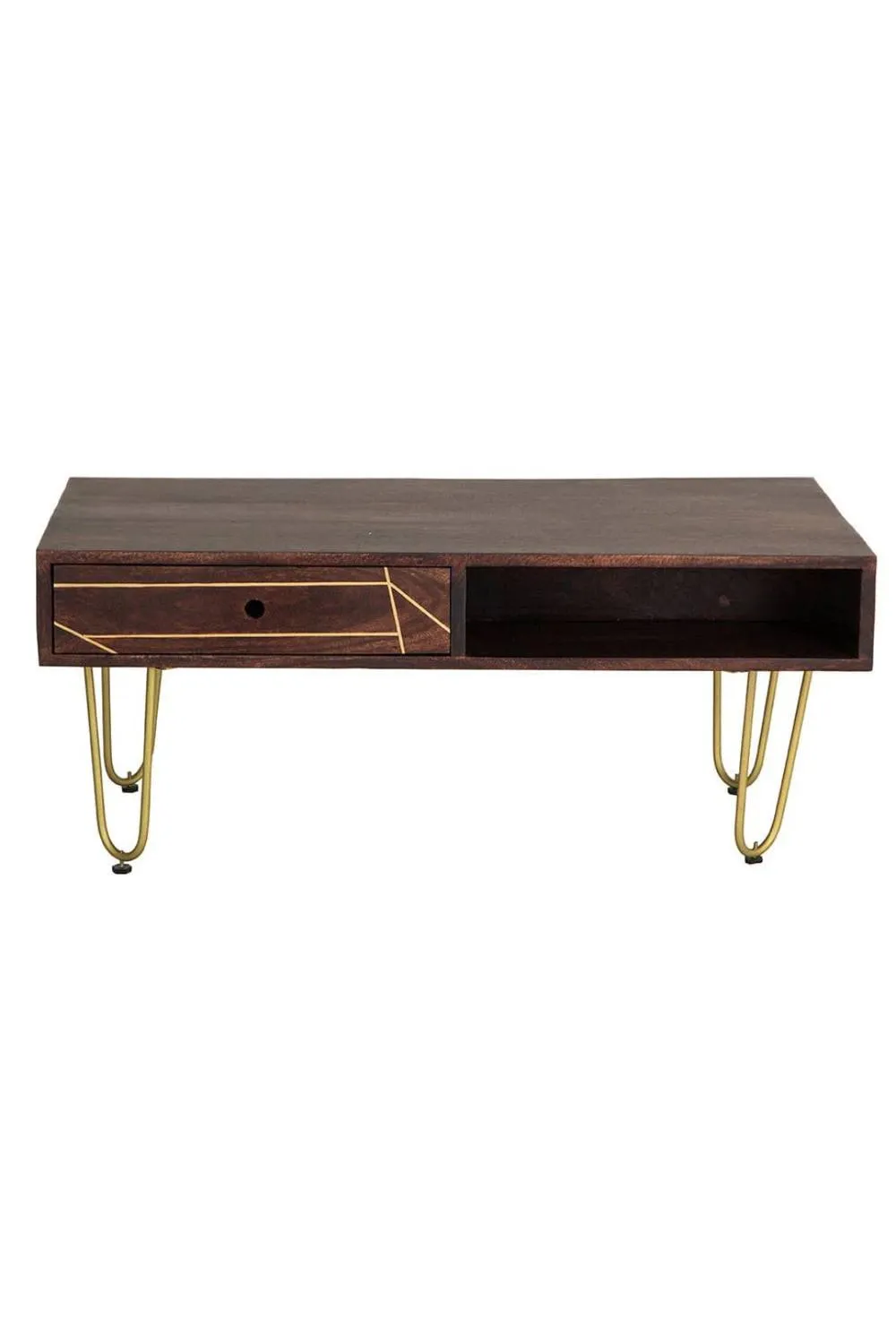 IH Design Silchester Dark Mango Coffee Table with Drawer & Gold Inlay in Brown 3