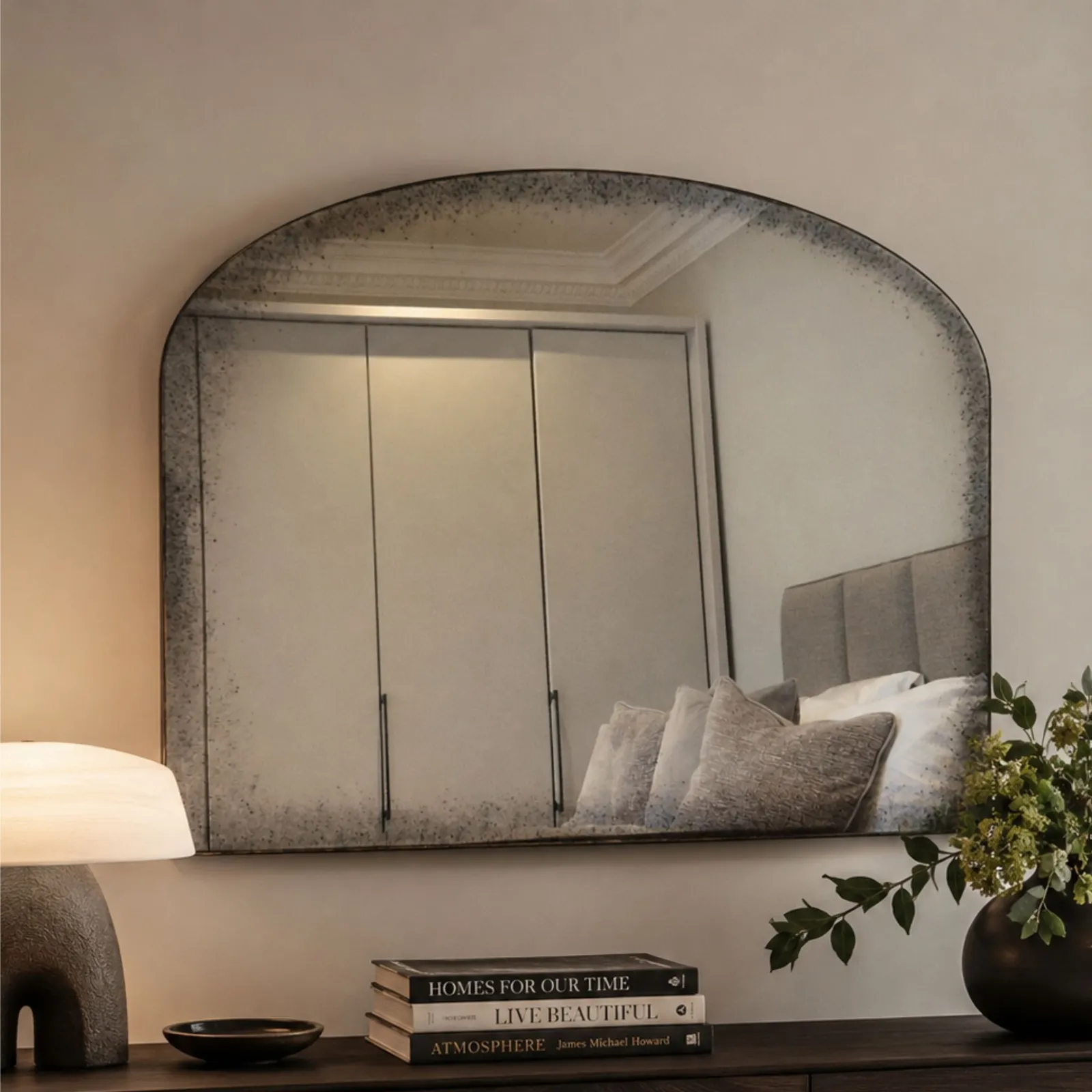 Yearn Mirrors Dulwich Curved Antiqued Mantle Mirror in Black 6