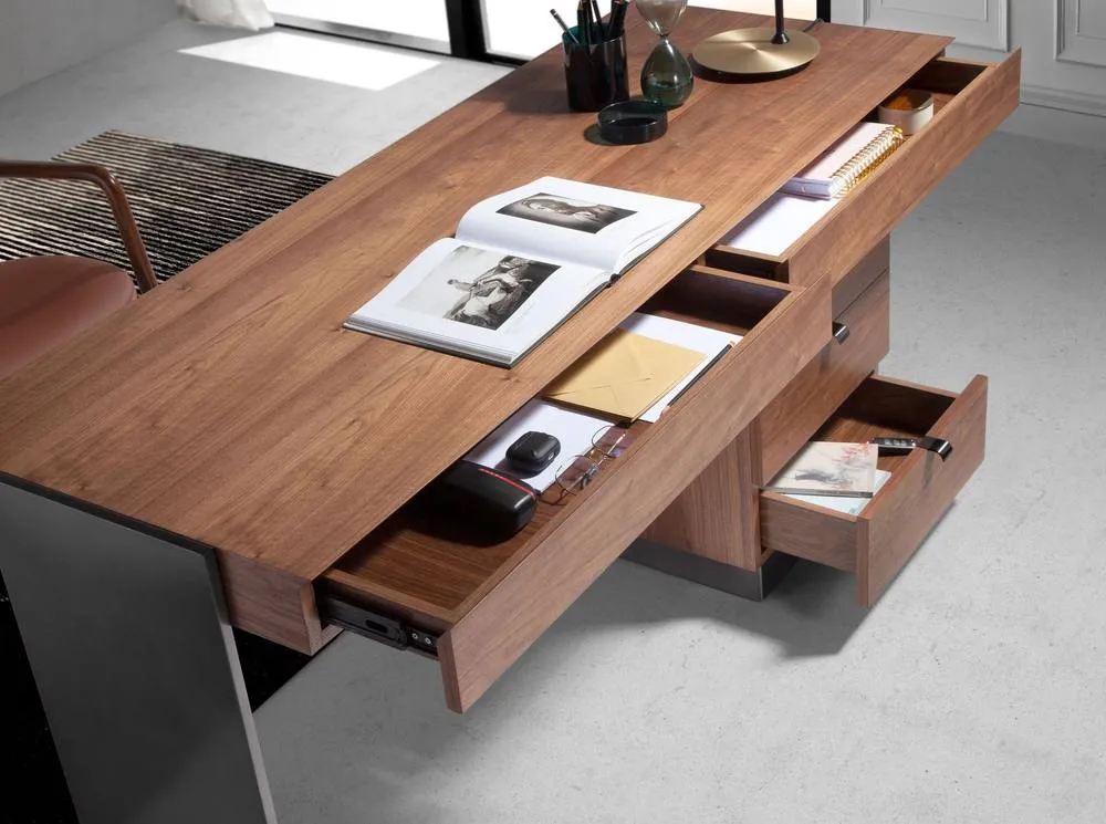 Angel Cerda Walnut Desk with Darkened Polished Steel Legs 5 in Brown 5