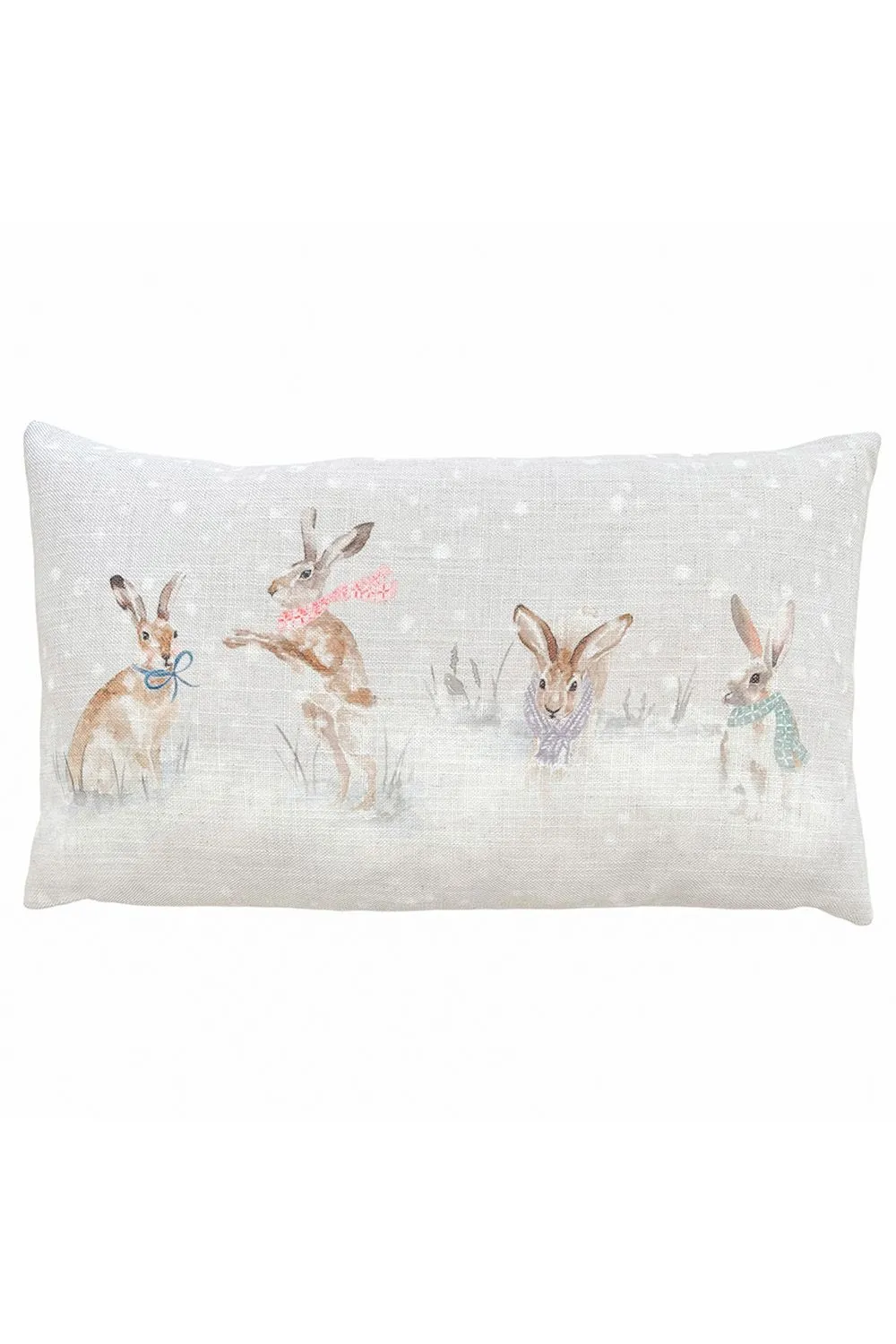 Evans Lichfield Snowy Hare Hand Painted Printed Christmas Cushion