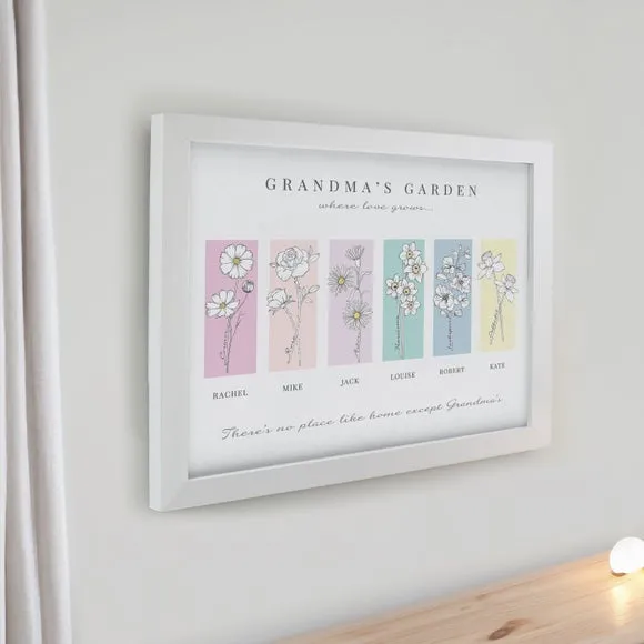 Personalised Birth Flower Family of 6 Framed Print 2