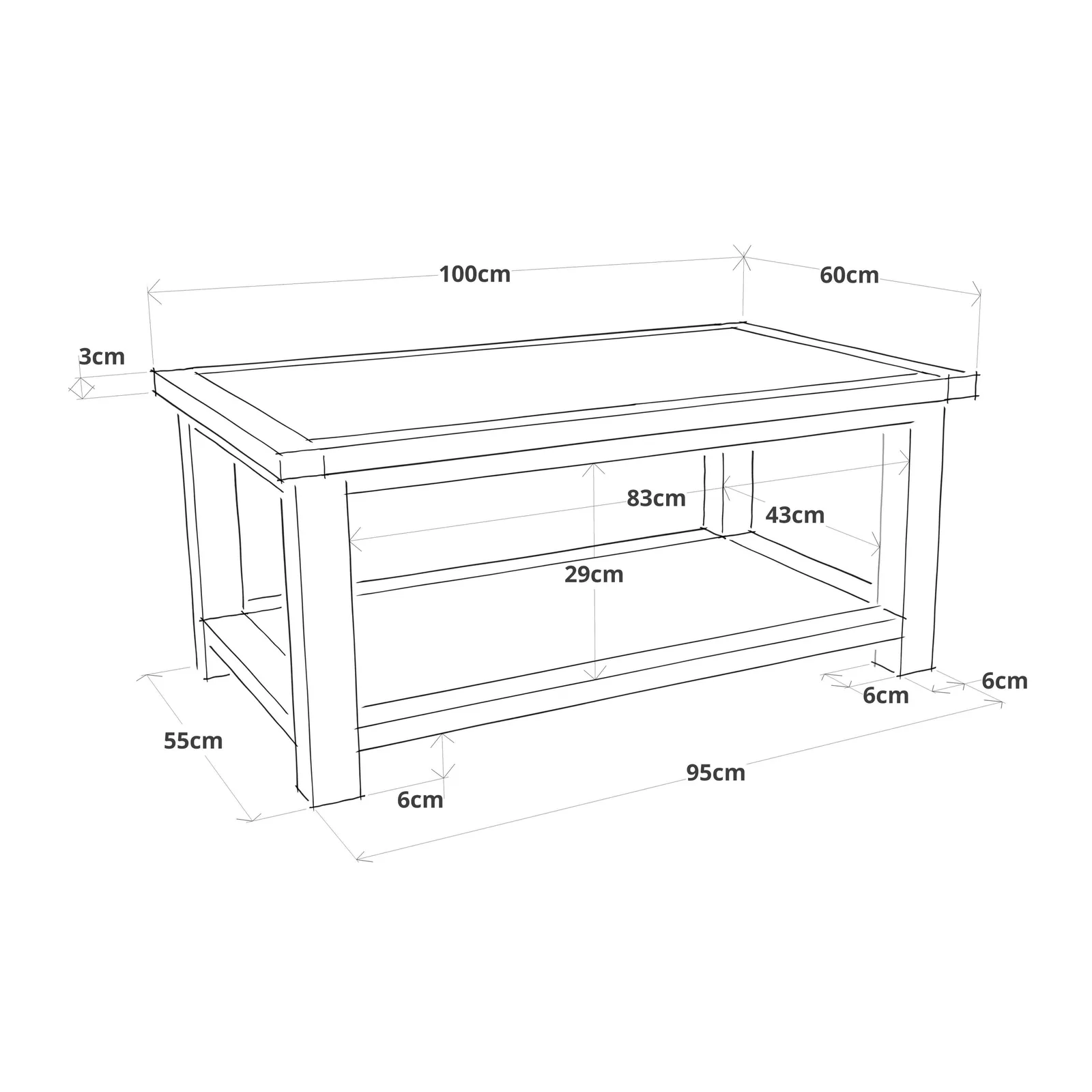 Cabinet Bits Coffee Table with Shelf - H45 W100 D60cm in Light Grey 5