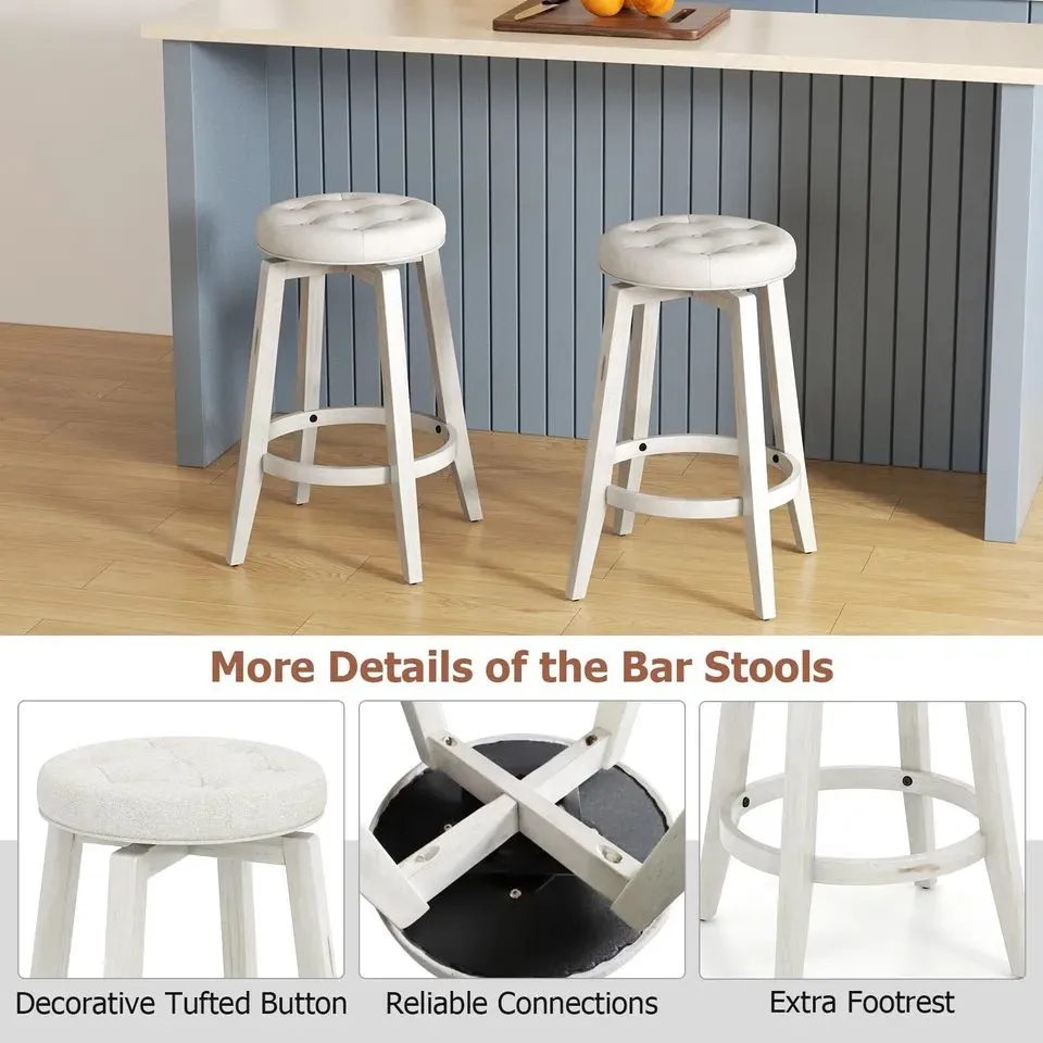 Costway Set of 2 Bar Stools Kitchen Upholstered Chair 360 Swivel Pub Stool 66cm 4