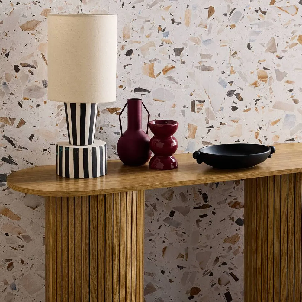 sweeek Scandinavian oval console with grooved wooden effect in Beige 4