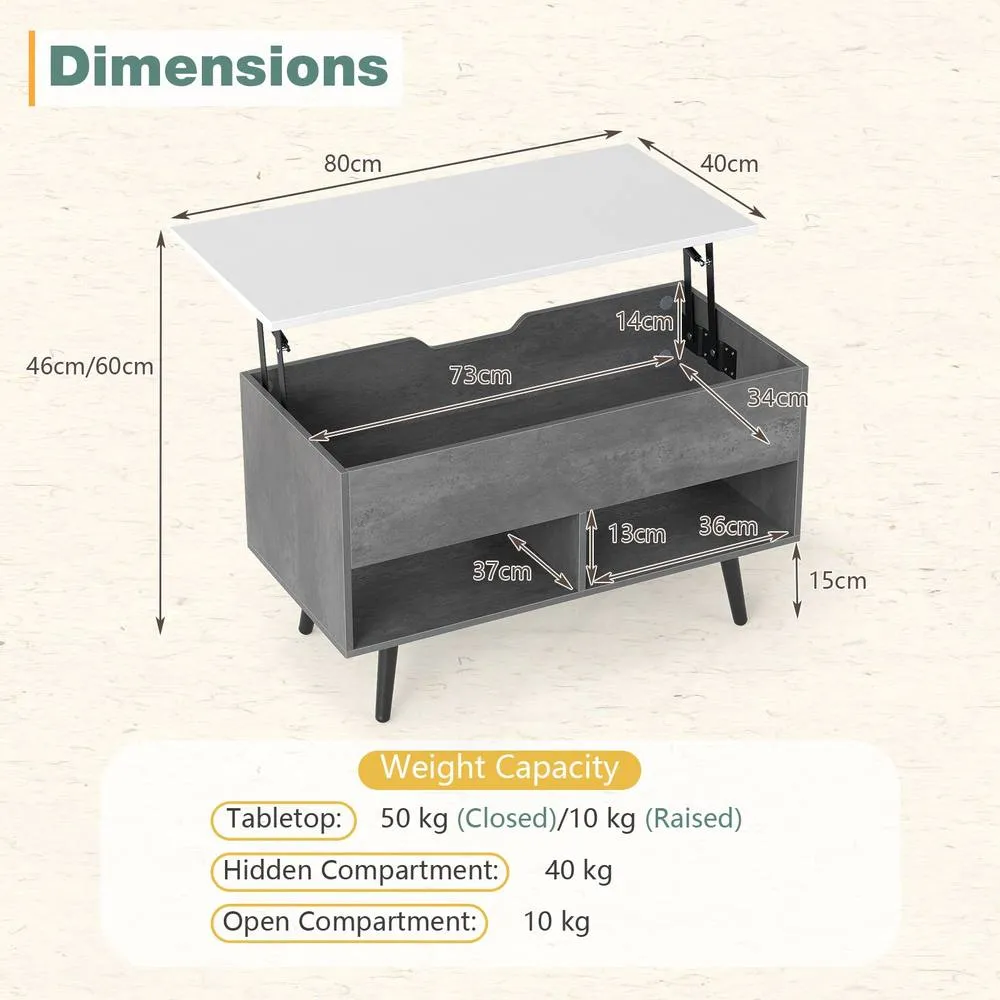 Costway Lift Top Coffee Table Modern Accent Table w/ Shelves Hidden Storage in Grey 6