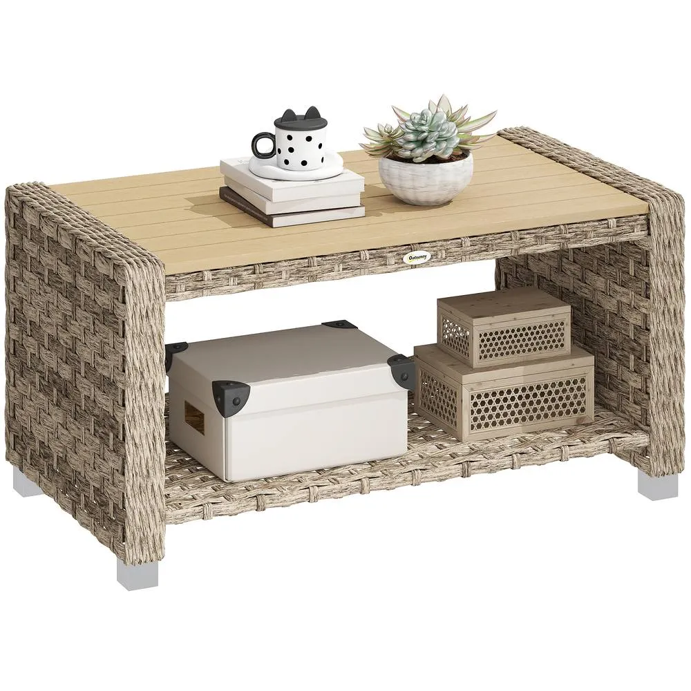 OUTSUNNY Outdoor Side Table with Storage Shelf 90 cm in Brown 2