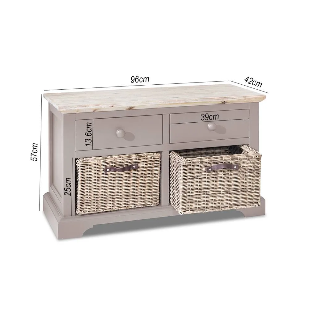 Statement Furniture Florence Storage Bench with 2 Drawers & 2 Baskets in Taupe 2