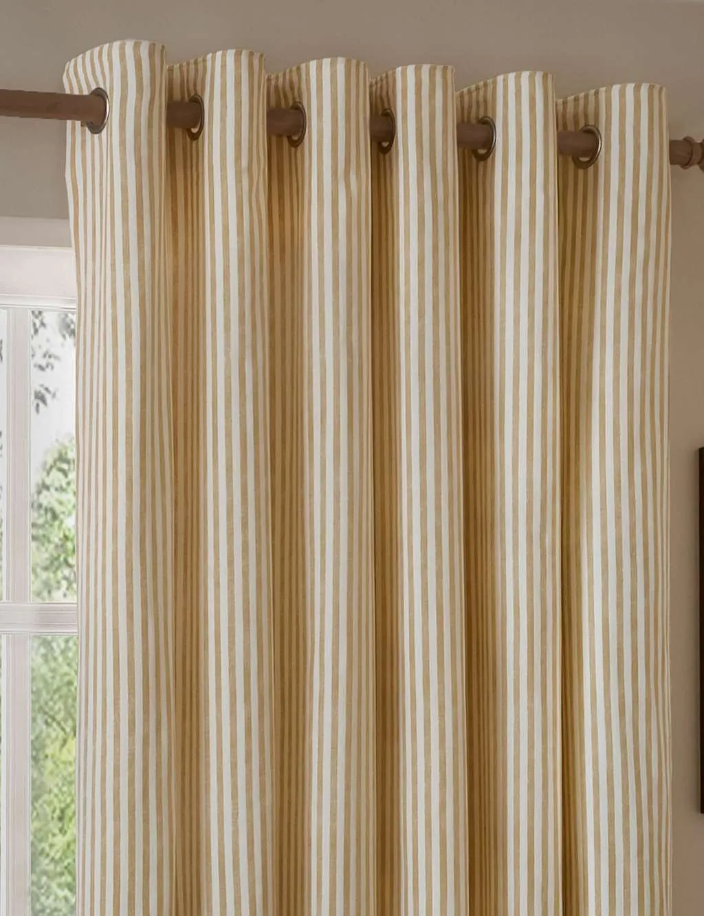 YARD Hebden Pure Cotton Striped Eyelet Curtains Yellow Mix
