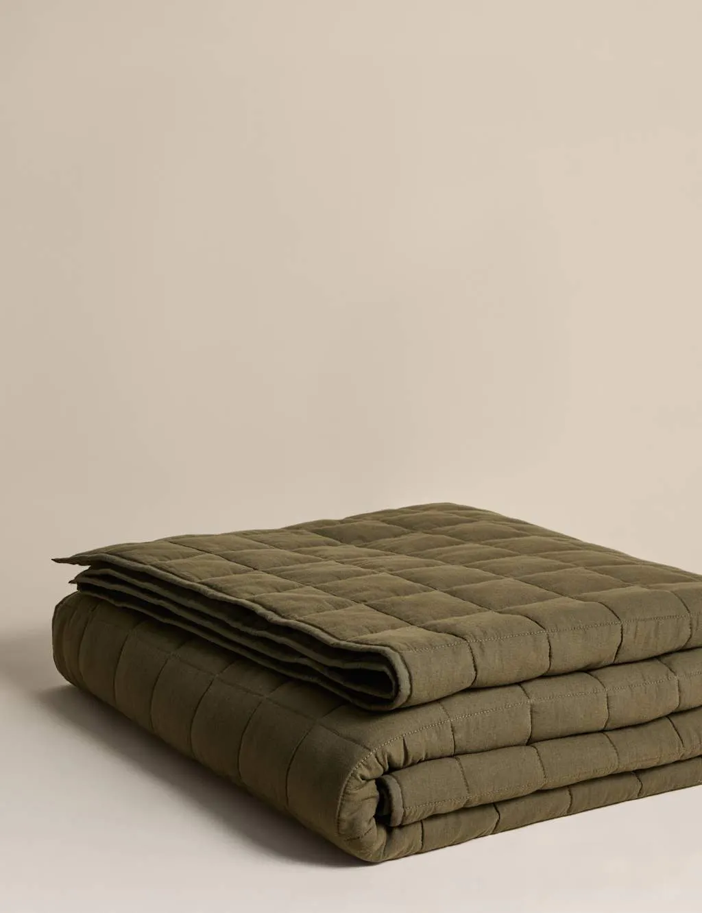 M&S Cotton Rich Quilted Bedspread with Linen Khaki