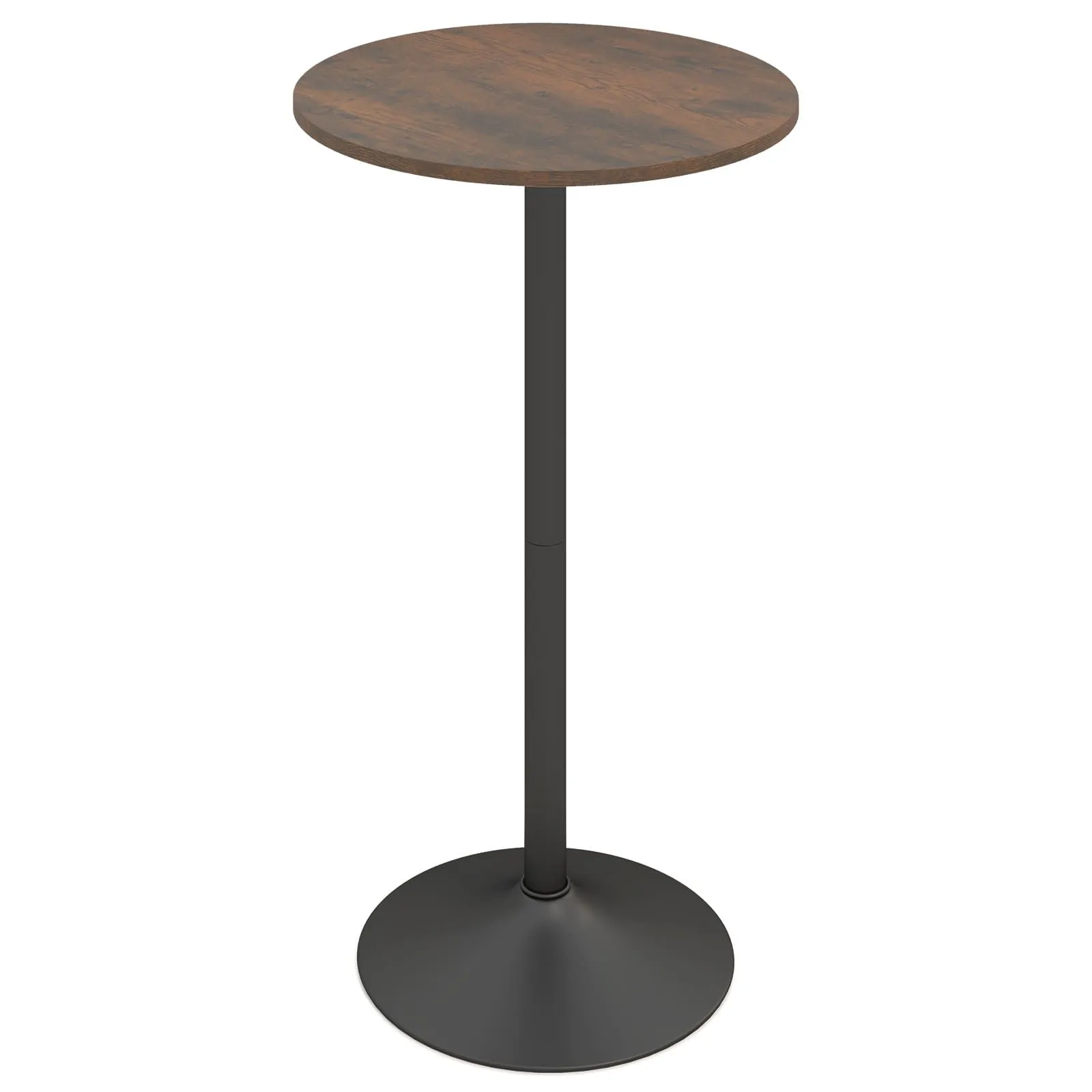 Costway Round Top Pub & Bar Table Standing Bistro Table with MDF Top & Black Leg in Brown