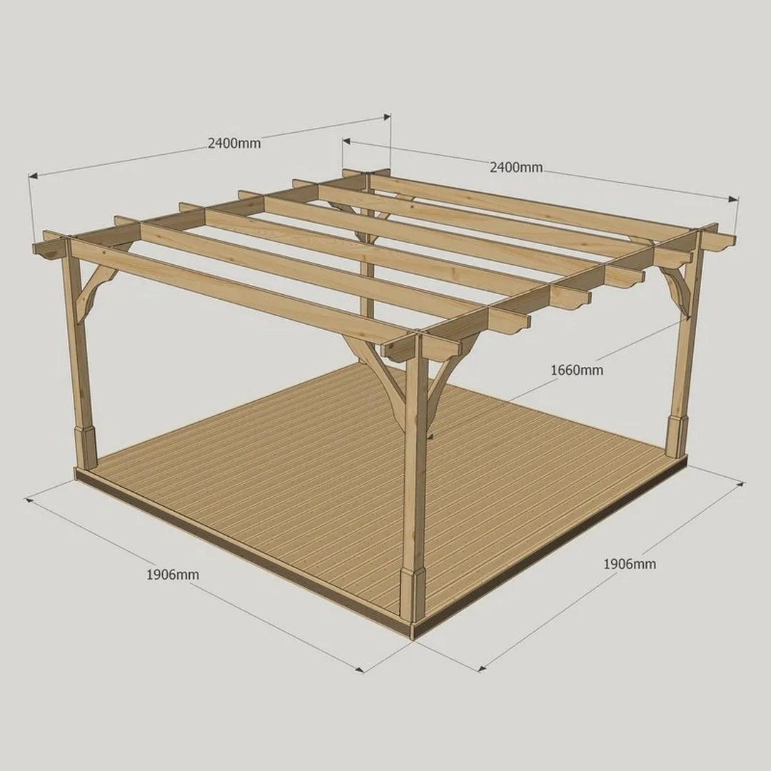 Rutland County Garden Furniture Ltd Premium Pergola & Decking Kit, Wood, L240 x W240 cm, Light Green in Brown 6