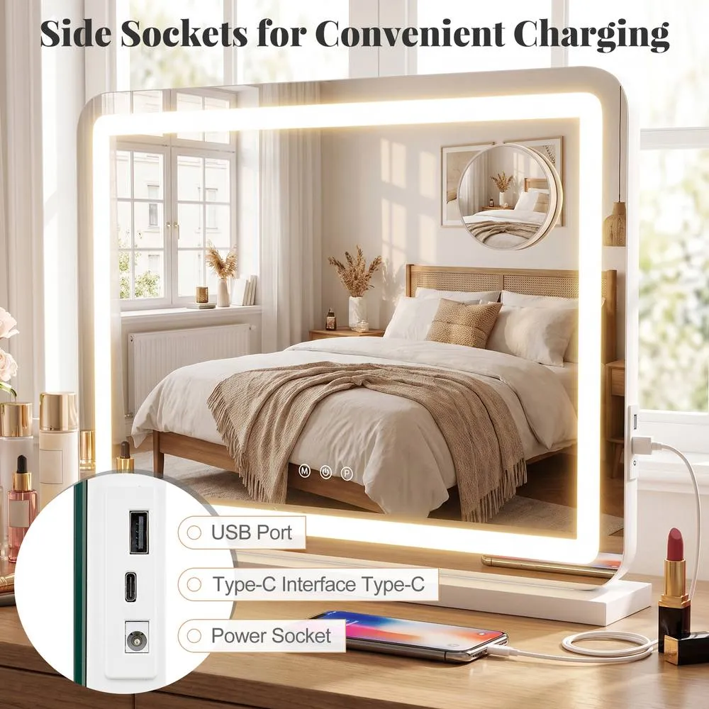 Costway Vanity Mirror LED Lights White Makeup Mirror Charging 5