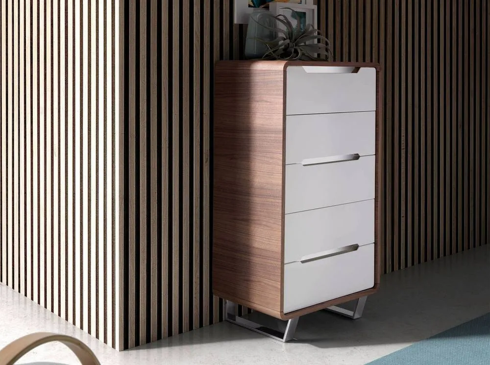 Angel Cerda 5-Drawer Chiffonier - Walnut Veneer & White MDF in Brown 3