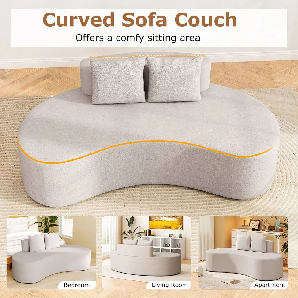 Costway Modern Sofa Couch Upholstered Curved Sofa w/2 Pillows Floor Couch in Light Grey 6