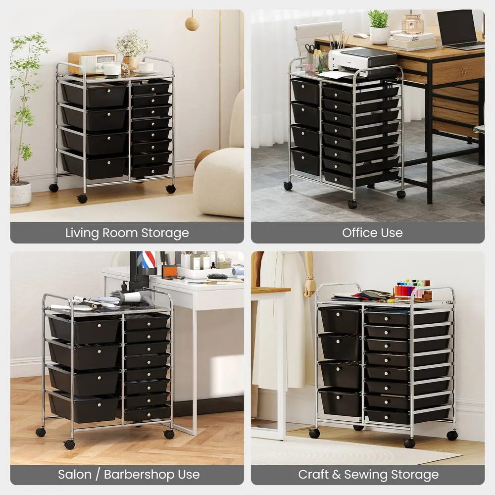 Costway Storage Cart Black Multi-Purpose Utility Cart with 2-Size Drawer 5